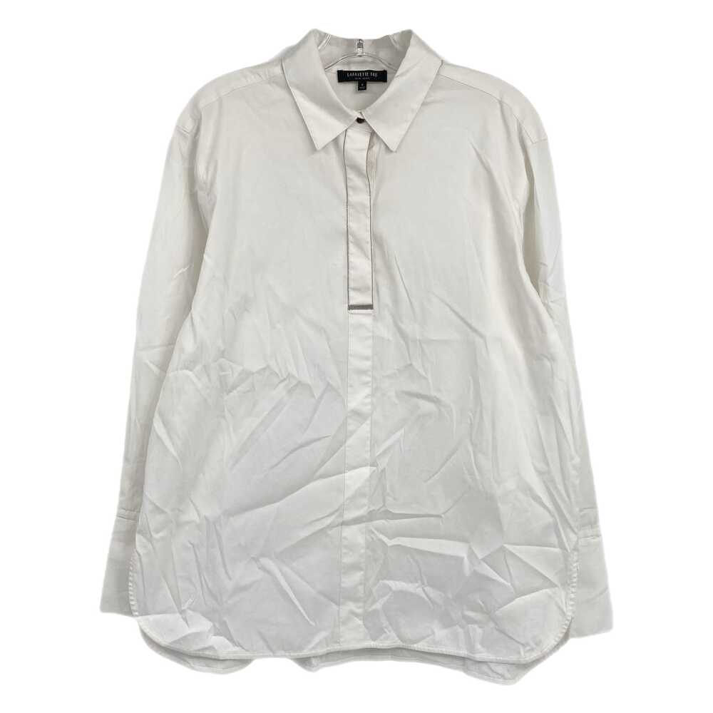 Lafayette 148 White Silver Classic Button-Up Blouse | Size S